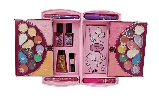 My First Princess Make Up Kit with carry foldable case, Kids Makeup Set Washable Makeup For Girls