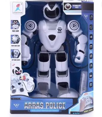 Lezo Smart Technology Arras Police Robot Walking with Fires Discs,Dances,Talks Super Fun Swing Hands with Shooting Bullets Remote Control Dancing, Smart Talking Robot for Kid