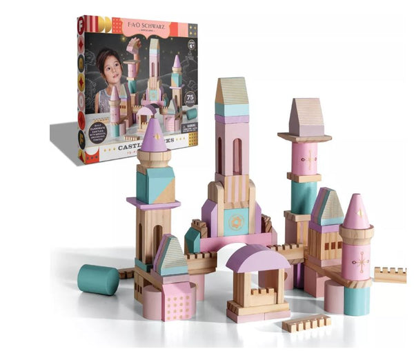 FAO Schwarz Medieval Princesses Wooden Castle Building Blocks Set - 75pc