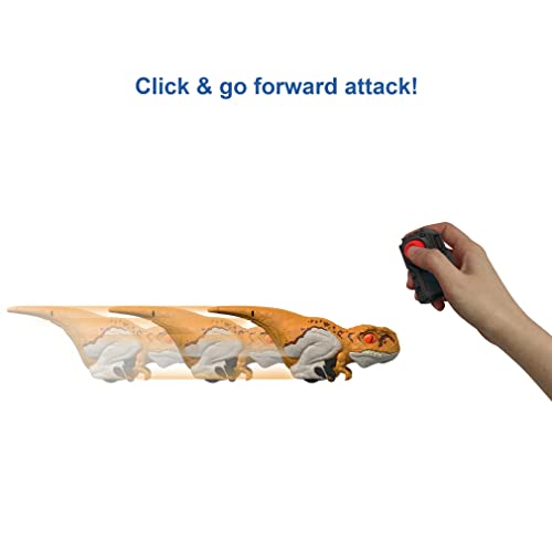 Jurassic World Dominion Uncaged Click Tracker Atrociraptor Figure Interactive Motion & Sound, Clicker Control, Orange Stylized Dinosaur Toy, Kids Gift Kids Ages 4 Years & Up