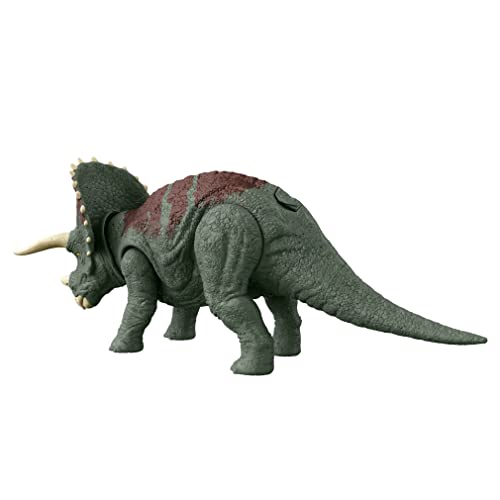 Mattel Jurassic World Dominion Roar Strikers Triceratops Dinosaur Action Figure with Roaring Sound and Attack Action, Toy Gift Physical & Digital Play