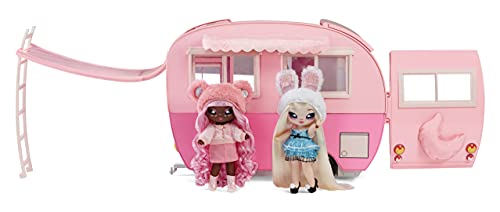 Na Na Na Surprise Kitty-Cat Camper Playset, Pink Toy Car Vehicle for Fashion Dolls with Cat Ears & Tail, Opens to 3 Feet Wide for 360 Play, 7 Areas, Accessories