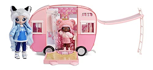 Na Na Na Surprise Kitty-Cat Camper Playset, Pink Toy Car Vehicle for Fashion Dolls with Cat Ears & Tail, Opens to 3 Feet Wide for 360 Play, 7 Areas, Accessories