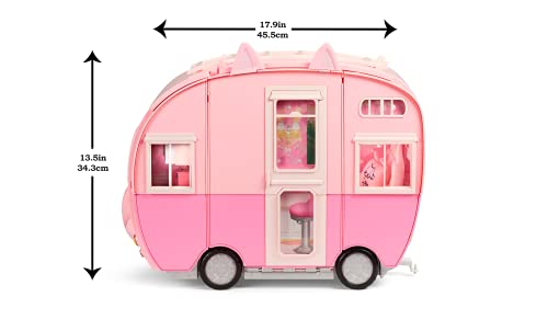 Na Na Na Surprise Kitty-Cat Camper Playset, Pink Toy Car Vehicle for Fashion Dolls with Cat Ears & Tail, Opens to 3 Feet Wide for 360 Play, 7 Areas, Accessories