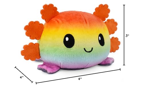 TeeTurtle - The Original Reversible Axolotl Plushie - Gray + Rainbow - Cute Sensory Fidget Stuffed Animals That Show Your Mood