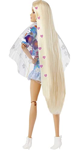 Barbie Extra Doll #12 in Floral 2-Piece Fashion & Accessories, with Pet Bunny, Extra-Long Blonde Hair with Heart Icons & Flexible Joints - sctoyswholesale