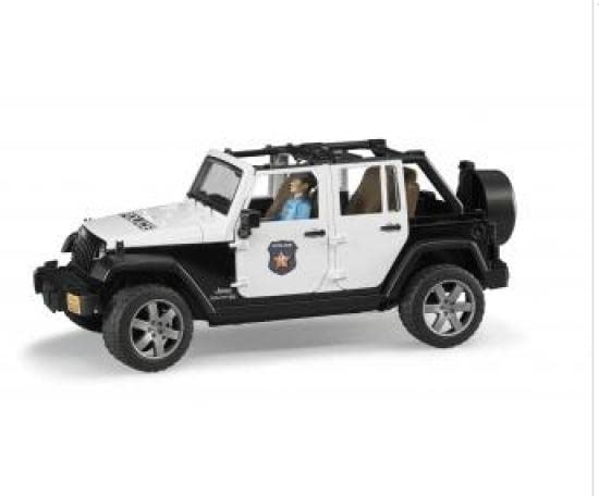 Bruder Toys - Emergency Realistic Jeep Wrangler Unlimited Rubicon Police Vehicle with Light Skintoned Policeman and Light and Sound Module with 4 Different Sounds