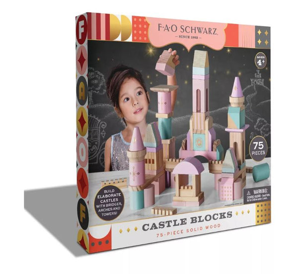 FAO Schwarz Medieval Princesses Wooden Castle Building Blocks Set - 75pc