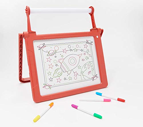 Mindscope Double-Sided Glow Pad with 8 Markers, Light Modes and Paper Towel Holder (Red) - sctoyswholesale