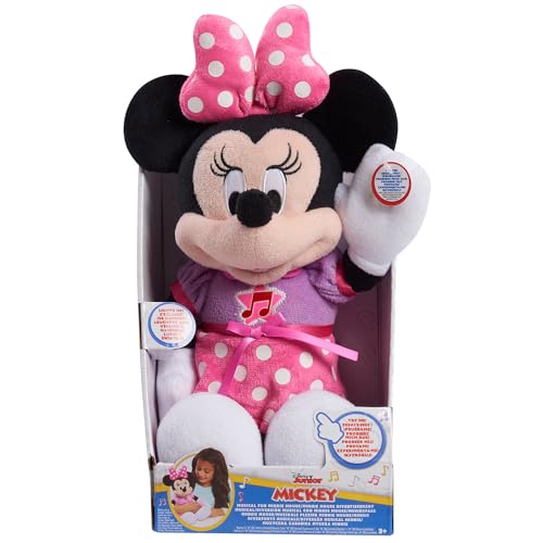 Just Play Disney Junior Mickey Mouse Funhouse Singing Fun Minnie Mouse 13 Inch Lights and Sounds Feature Feature Plush, Sings Bowtoons Theme Song, Kids Toys for Ages 3 Up