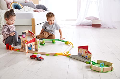 HABA – Kullerbü Track Ball Run with Play Backdrop, Tractor, Crackers and Realistic Farm Sounds, Wooden Toy from 2 Years