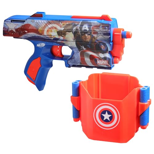 Nerf Marvel Captain America Dart Blaster, 10 Elite Darts, Holster, Toy Foam Blasters for 8 Year Old Boys & Girls & Up