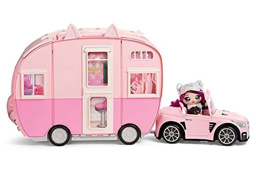 Na Na Na Surprise Kitty-Cat Camper Playset, Pink Toy Car Vehicle for Fashion Dolls with Cat Ears & Tail, Opens to 3 Feet Wide for 360 Play, 7 Areas, Accessories