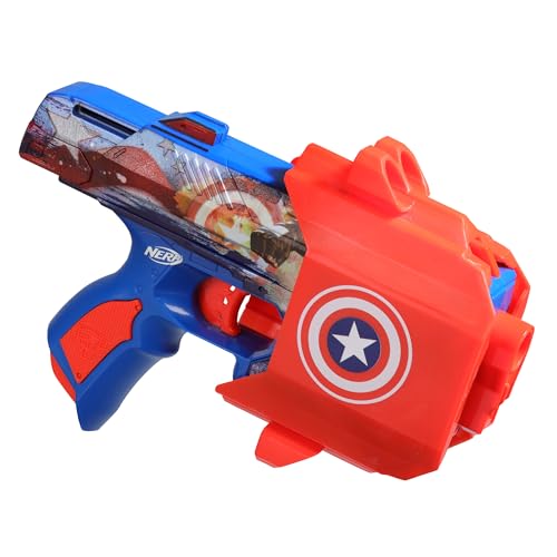 Nerf Marvel Captain America Dart Blaster, 10 Elite Darts, Holster, Toy Foam Blasters for 8 Year Old Boys & Girls & Up