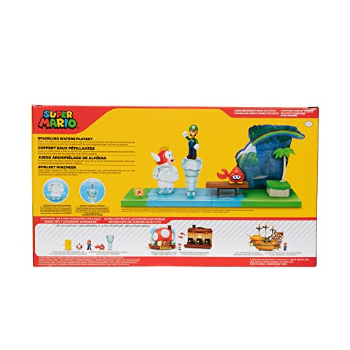 SUPER MARIO Sparkling Waters Action Figures Playset Includes 2.5 Inch Luigi & Red Huckit Crab with Interactive Pieces