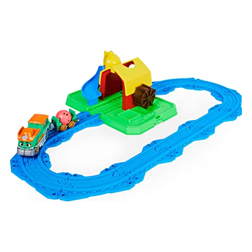 Mighty Express, Farm Station Adventure Bucket and 11-Piece Train Track Set with Exclusive Farmer Faye Toy Train