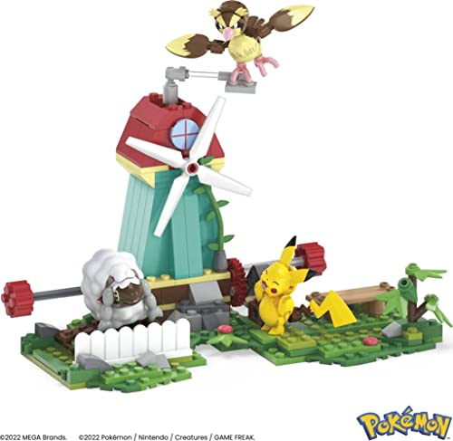 MEGA Pokémon Action Figure Building Toy Set, Countryside Windmill With 240 Pieces, Motion And 3 Poseable Characters, Gift Idea For Kids