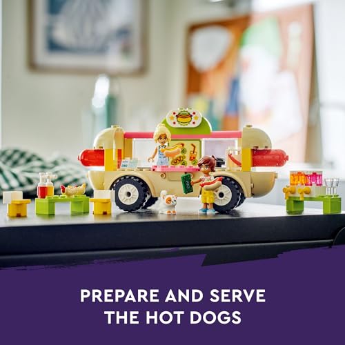 LEGO Friends Hot Dog Food Truck Toy with Mini Doll Characters and Cat Figure, Pretend Play Food, Toy Van, Creative Gift for Kids, Girls, and Boys, Ages 4 Years Old and Up, 42633