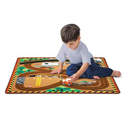 Melissa & Doug Round the Construction Zone Work Site Rug With 3 Wooden Trucks - sctoyswholesale