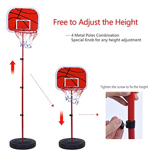 IRIS Basketball Stand, Free Stand Height Adjustable Backboard Hoop Kit with Pump Ball and Mounting Accessories Toy Set for Children Indoor Outdoor