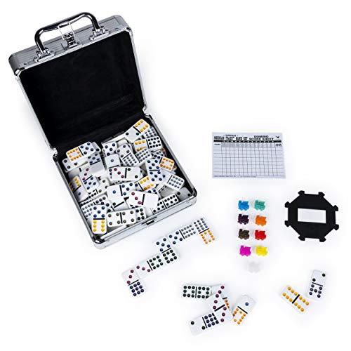 Mexican Train Dominoes Game in Aluminum Carry Case, for Families and Kids Ages 8 and up - sctoyswholesale