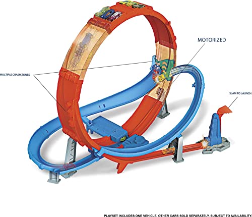 Hot Wheels Massive Loop Mayhem Track Set with Huge 28-Inch Tall Track Loop Slam Launcher