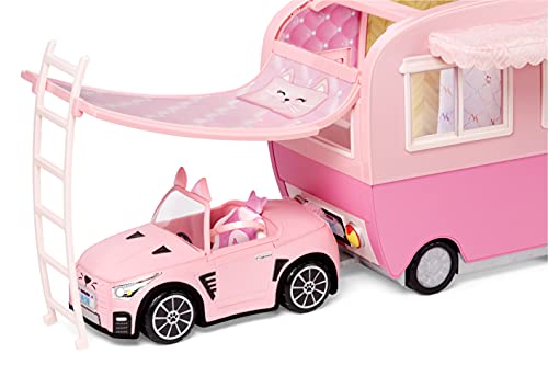 Na Na Na Surprise Kitty-Cat Camper Playset, Pink Toy Car Vehicle for Fashion Dolls with Cat Ears & Tail, Opens to 3 Feet Wide for 360 Play, 7 Areas, Accessories