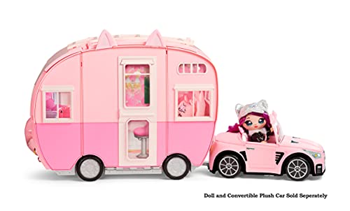 Na Na Na Surprise Kitty-Cat Camper Playset, Pink Toy Car Vehicle for Fashion Dolls with Cat Ears & Tail, Opens to 3 Feet Wide for 360 Play, 7 Areas, Accessories