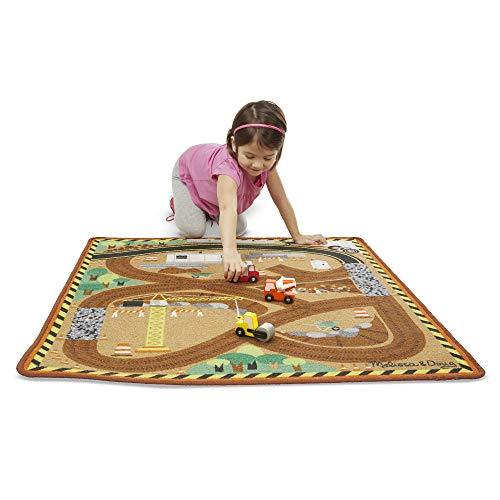 Melissa & Doug Round the Construction Zone Work Site Rug With 3 Wooden Trucks - sctoyswholesale