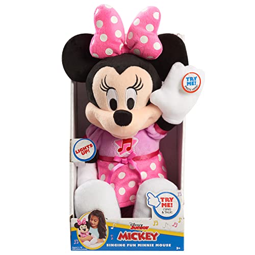 Just Play Disney Junior Mickey Mouse Funhouse Singing Fun Minnie Mouse 13 Inch Lights and Sounds Feature Feature Plush, Sings Bowtoons Theme Song, Kids Toys for Ages 3 Up