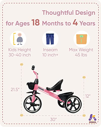 KRIDDO Kids Tricycles Age 24 Month to 4 Years,Gift Toddler Trike for 2.5 to 5/ 2-4 Year Olds.