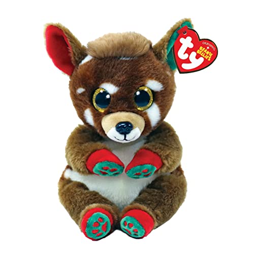 Ty - Plush - Beanie Bellies Special Christmas - Reindeer - Juno - Brown - Plush Toy with Soft Tummy and Gold Glitter Eyes