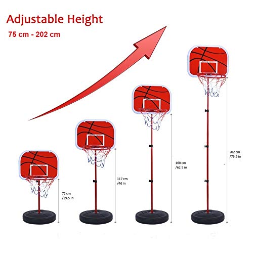 IRIS Basketball Stand, Free Stand Height Adjustable Backboard Hoop Kit with Pump Ball and Mounting Accessories Toy Set for Children Indoor Outdoor