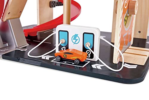 Garage Kids Wooden Toy, Hape Gearhead Stunt  Car Parking Garage Playset w/ Elevator and 2 Exit Tracks, Detachable Loop