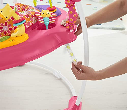 Fisher-Price Jumperoo Baby Bouncer and Activity Center with Spinning Seat plus Lights Music Sounds and Baby Toys, Pink Petals