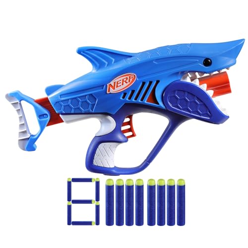 NERF Junior Wild Sharkfire, Easy Play Dart Blaster, 8 Nerf Elite Darts, Nerf Blaster Shark Toys for 6 Year Old Boys & Girls & Up, Outdoor Toys