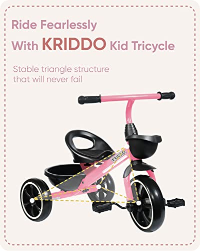 KRIDDO Kids Tricycles Age 24 Month to 4 Years,Gift Toddler Trike for 2.5 to 5/ 2-4 Year Olds.