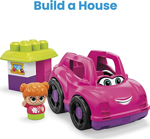 MEGA BLOKS Fisher-Price Toddler Building Blocks, Catie Convertible with 6 Pieces and Storage, 1 Figure, Pink, Toy Car Gift Ideas for Kids