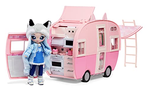 Na Na Na Surprise Kitty-Cat Camper Playset, Pink Toy Car Vehicle for Fashion Dolls with Cat Ears & Tail, Opens to 3 Feet Wide for 360 Play, 7 Areas, Accessories