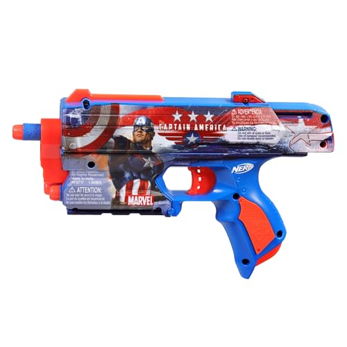 Nerf Marvel Captain America Dart Blaster, 10 Elite Darts, Holster, Toy Foam Blasters for 8 Year Old Boys & Girls & Up