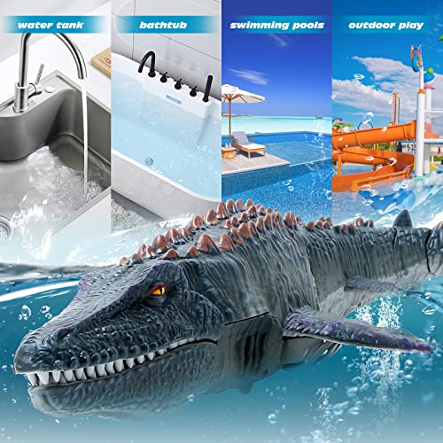 Remote Control Dinosaur Toys for Kids, Mosasaurus Diving Toys RC Boat with Light and Spray Water for Swimming Pool Lake Bathroom Ocean Protector Bath Toys