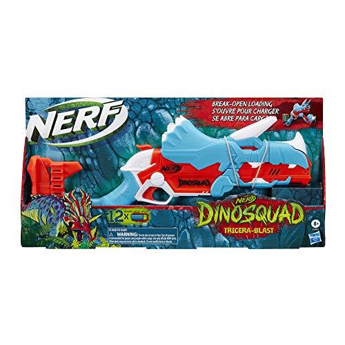 NERF DinoSquad Tricera-Blast Dart Blaster, Break-Open 3-Dart Loading, 12 Official Darts - sctoyswholesale