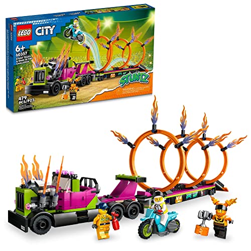 LEGO City Stuntz Stunt Truck & Ring of Fire Challenge 60357 with Flywheel-Powered Motorcycle Toy and Minifigures, Fun Gift for Kids Ages 6 Plus, 2023 Set