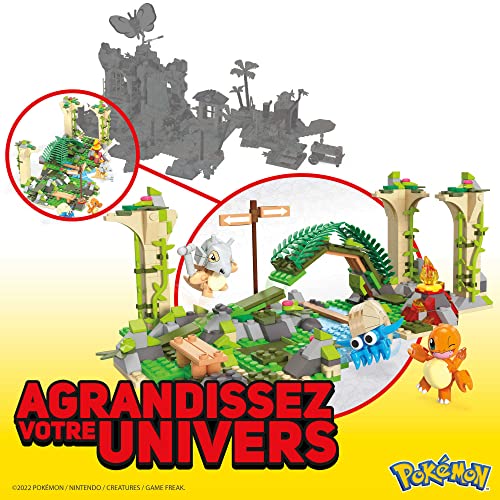 MEGA Pokémon Action Figure Building Toy, Jungle Ruins with 464 Pieces, Motion and 3 Characters, Cubone Charmander Omanyte, Gift Idea for Kids