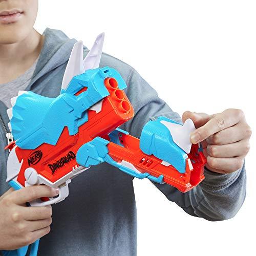 NERF DinoSquad Tricera-Blast Dart Blaster, Break-Open 3-Dart Loading, 12 Official Darts - sctoyswholesale