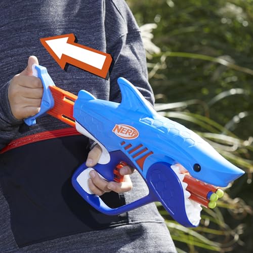 NERF Junior Wild Sharkfire, Easy Play Dart Blaster, 8 Nerf Elite Darts, Nerf Blaster Shark Toys for 6 Year Old Boys & Girls & Up, Outdoor Toys