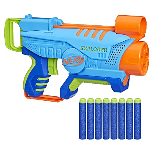 NERF Elite Junior Explorer Easy-Play Toy Foam Blaster, 8 Darts for Kids Outdoor Games, Ages 6 & Up