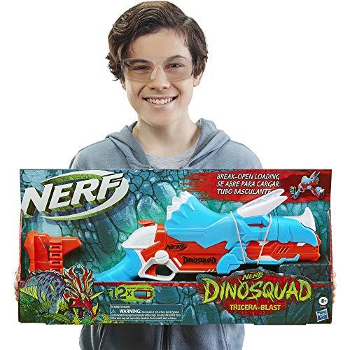 NERF DinoSquad Tricera-Blast Dart Blaster, Break-Open 3-Dart Loading, 12 Official Darts - sctoyswholesale