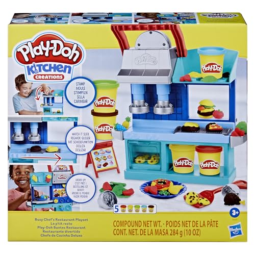 Play-Doh Kitchen Creations Busy Chef's Restaurant Playset, 2-Sided Play Kitchen Set, Preschool Cooking Toys, Kids Arts & Crafts, Ages 3+