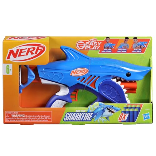 NERF Junior Wild Sharkfire, Easy Play Dart Blaster, 8 Nerf Elite Darts, Nerf Blaster Shark Toys for 6 Year Old Boys & Girls & Up, Outdoor Toys